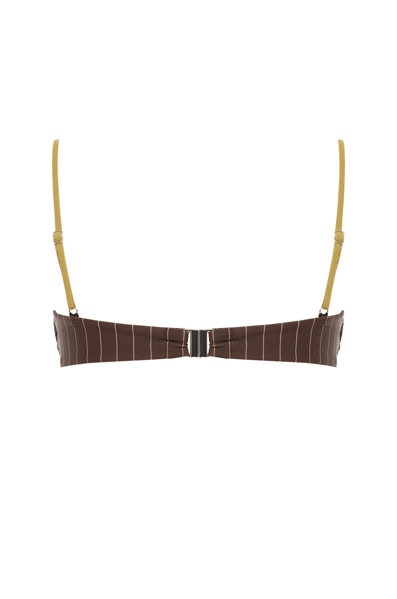 Jeanie Bikini Top | Brown Pinstripe