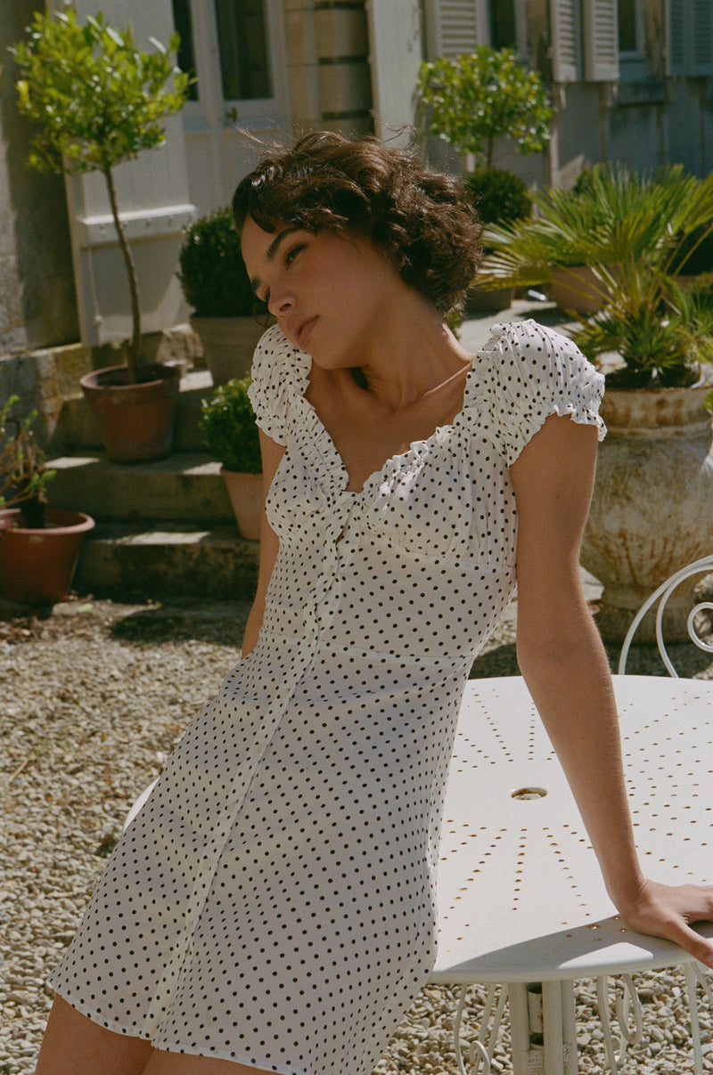 Isabelle Dress | White Polka Dot