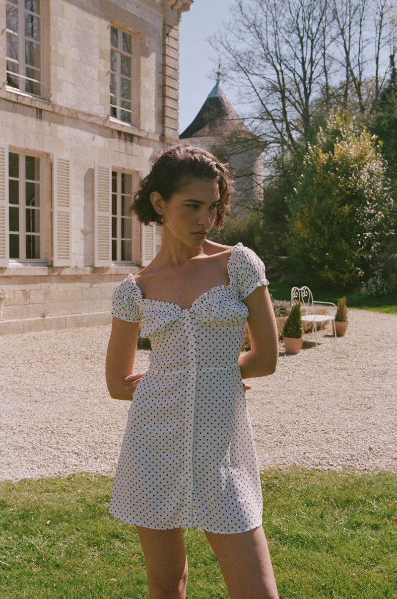 Isabelle Dress | White Polka Dot