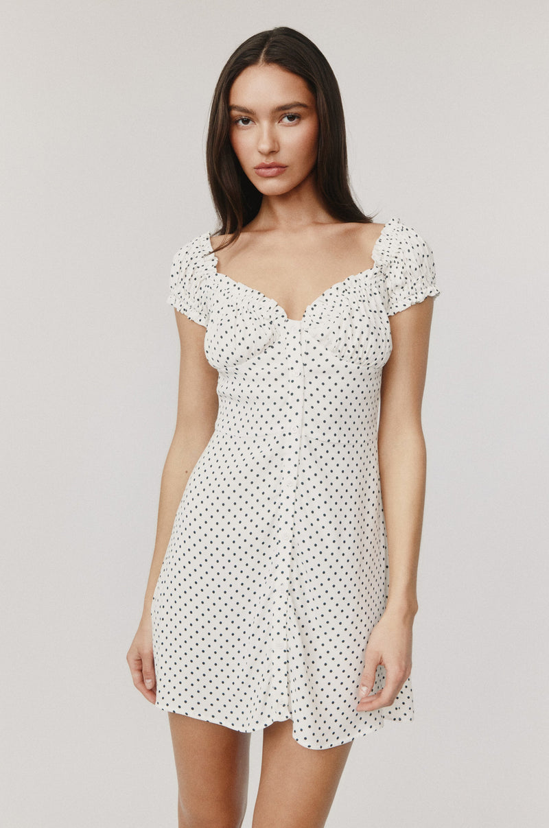 Isabelle Dress | White Polka Dot