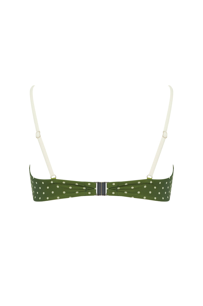 Jeanie Bikini Top | Green / White Polka Dot