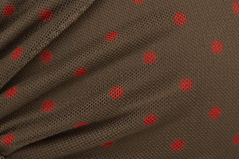 Jeanie Bikini Top | Brown / Red Polka Dot