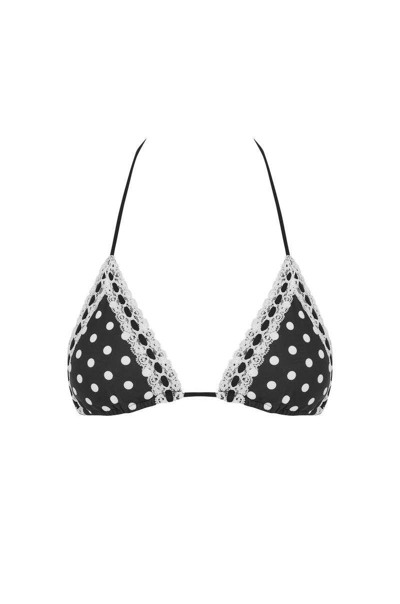 Juni Bikini Top | Black / White Polka Dot