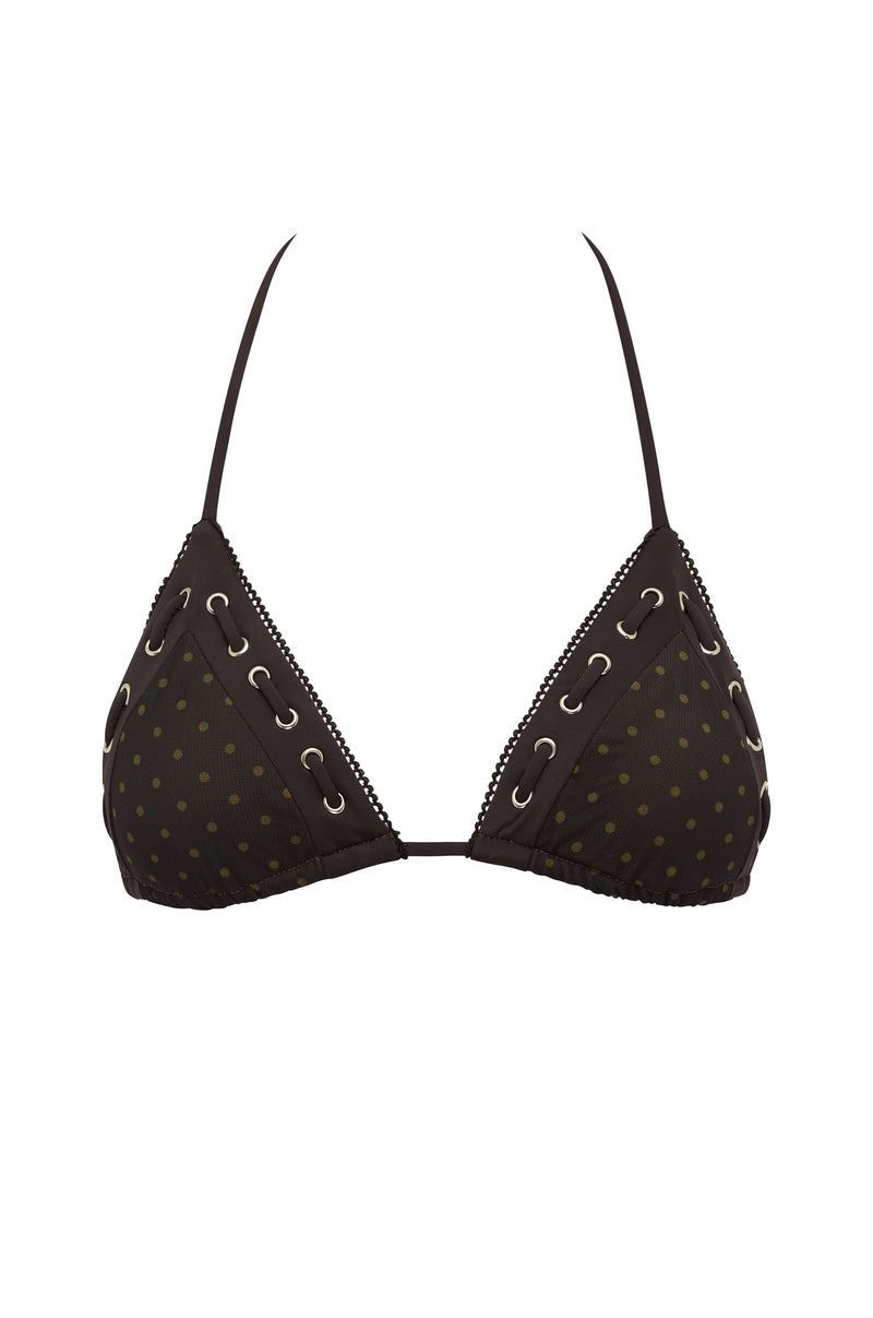 Juni Bikini Top | Brown Polka Dot