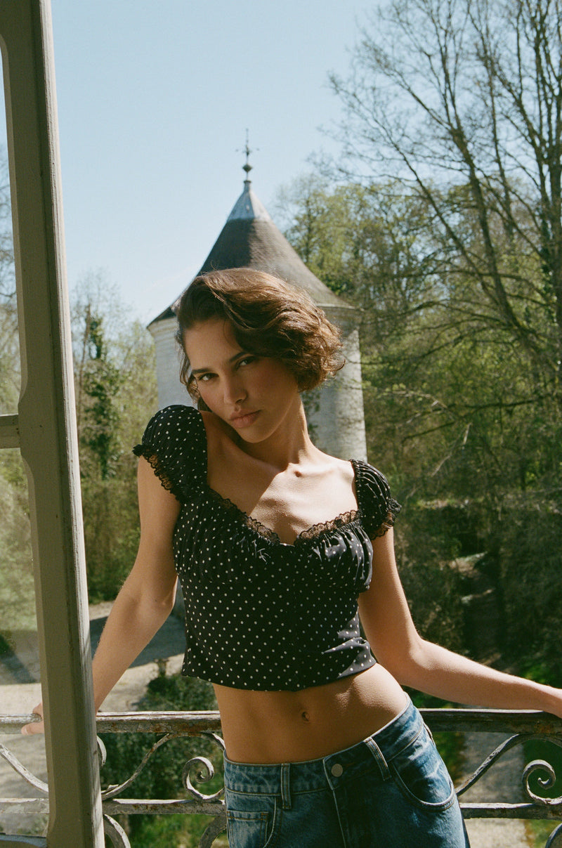 Remi Top | Black Polka Dot