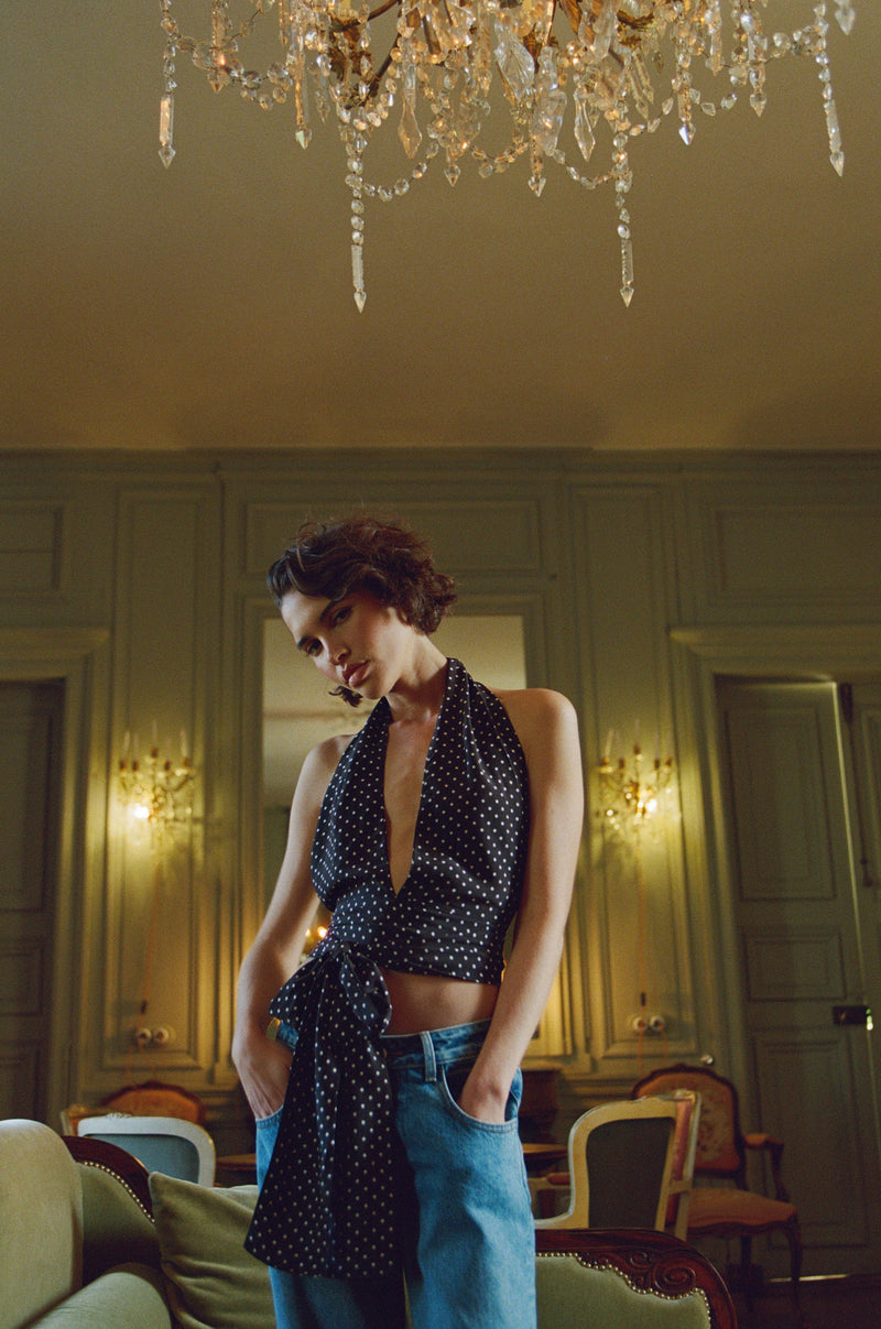 Rendezvous Top | Black Polka Dot